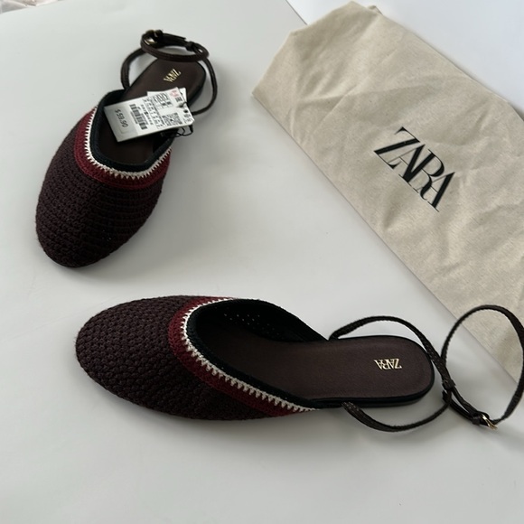 Zara Women's Burgundy and White Braided Flats - Picture 16 of 17